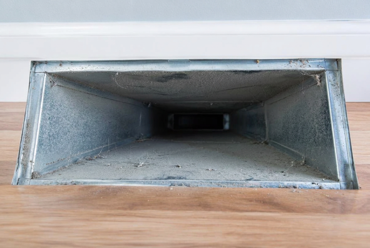 Dusty air duct before cleaning