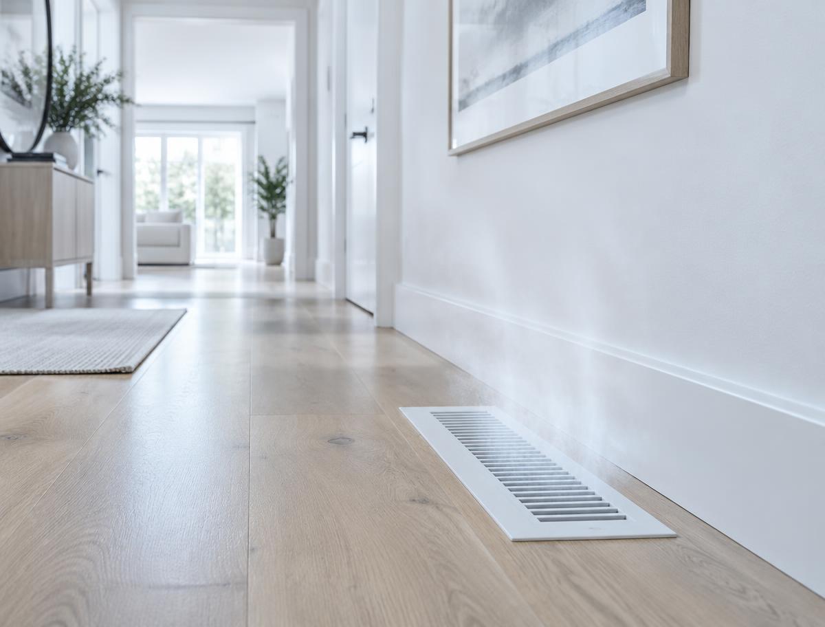 Bright hallway with a clean floor register